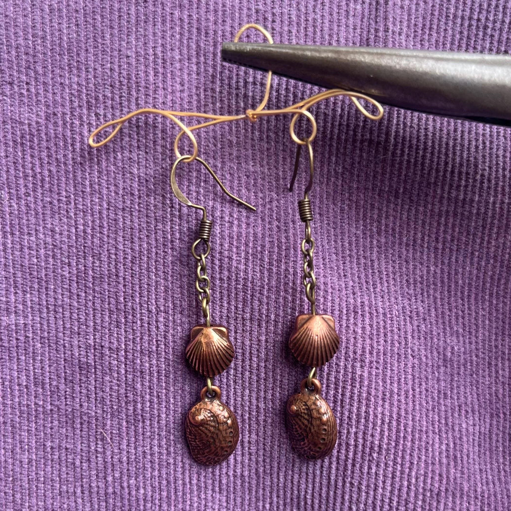 Coastal Copper Earrings: Bronze Sea Shell Dangle Earrings