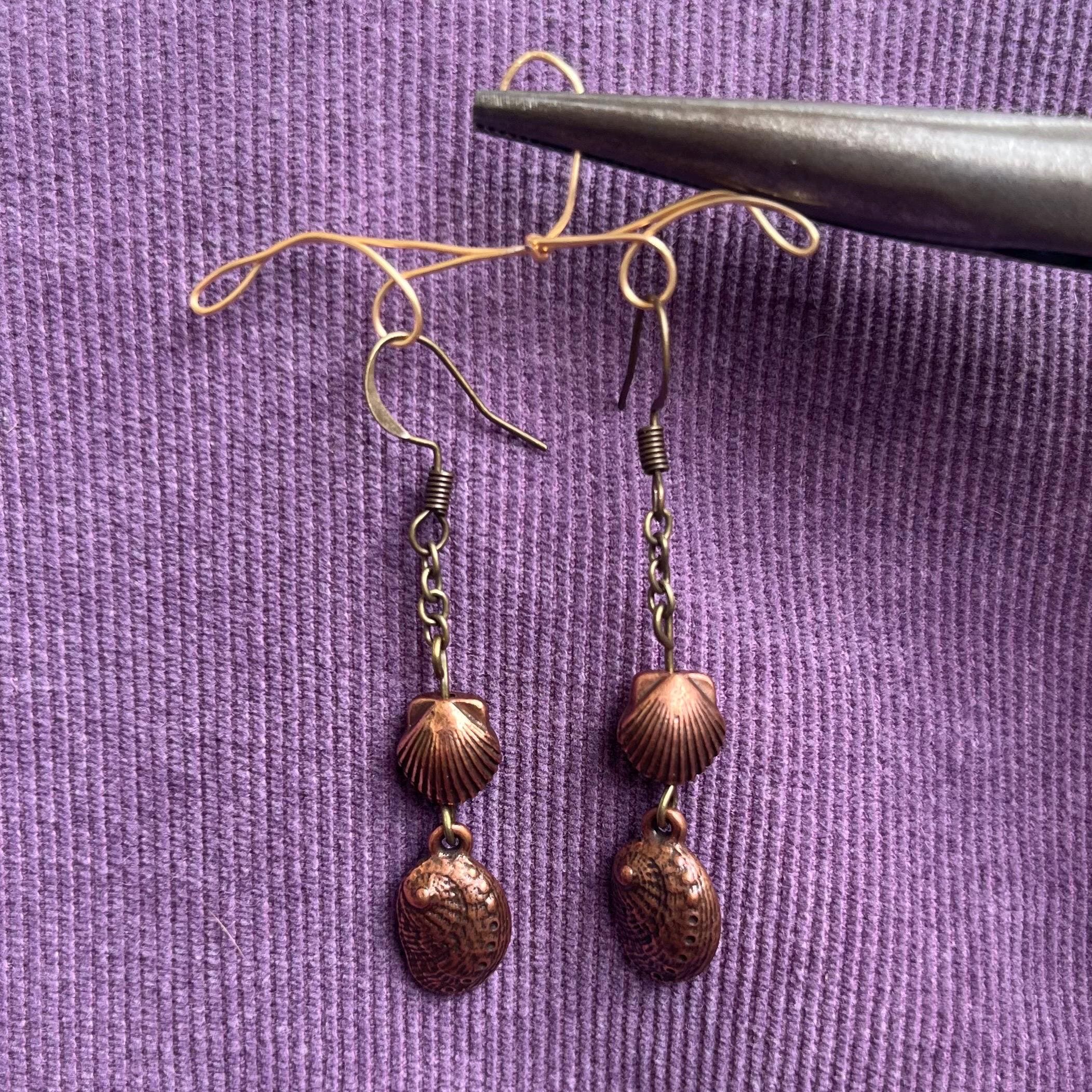 Coastal Copper Earrings: Bronze Sea Shell Dangle Earrings