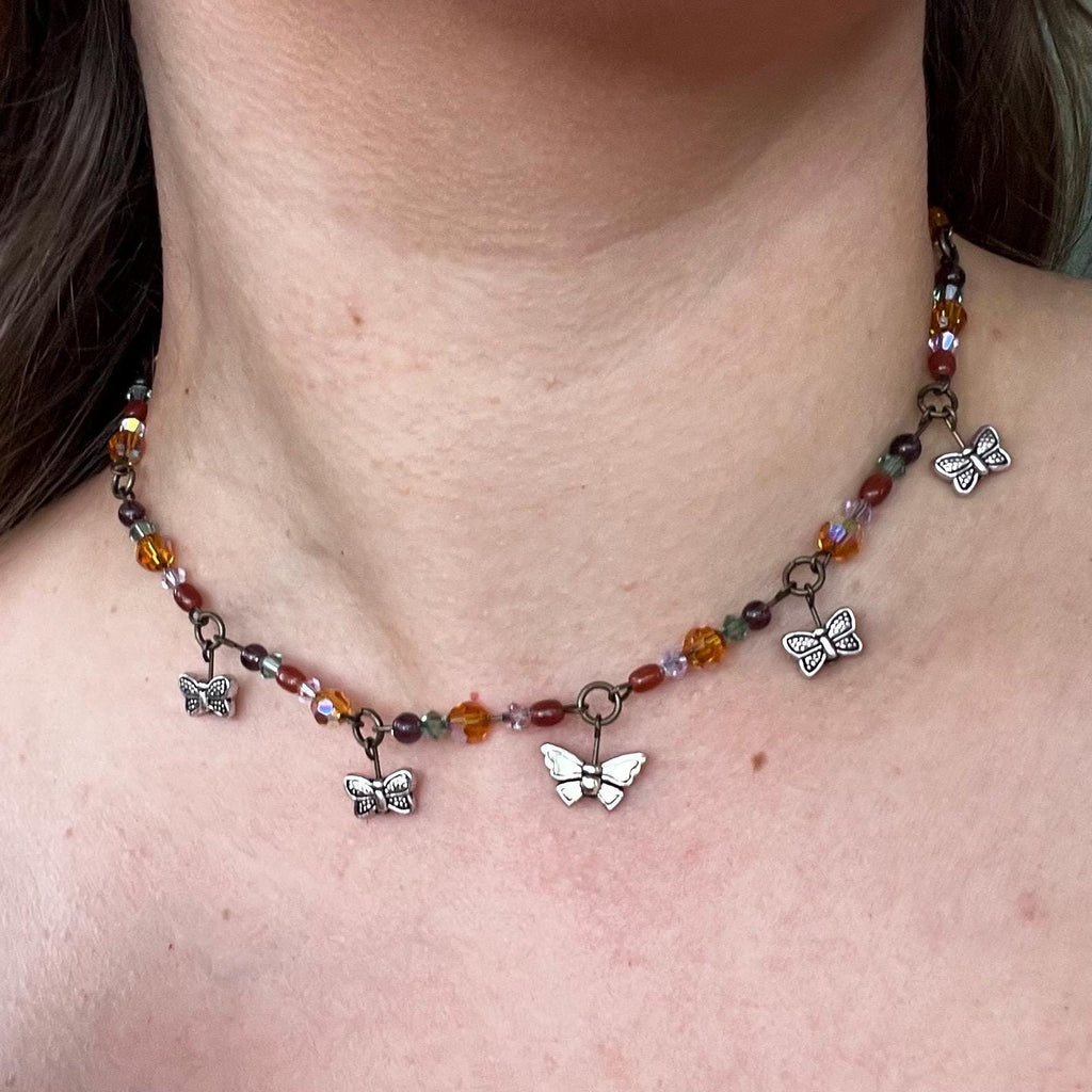 Fairy Flutter Necklace: Silver Butterfly/Bug Beads with Sparkly Beading