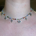 Spring Meadows: Flower Choker Necklace with Colorful Beading and Butterfly Center Piece