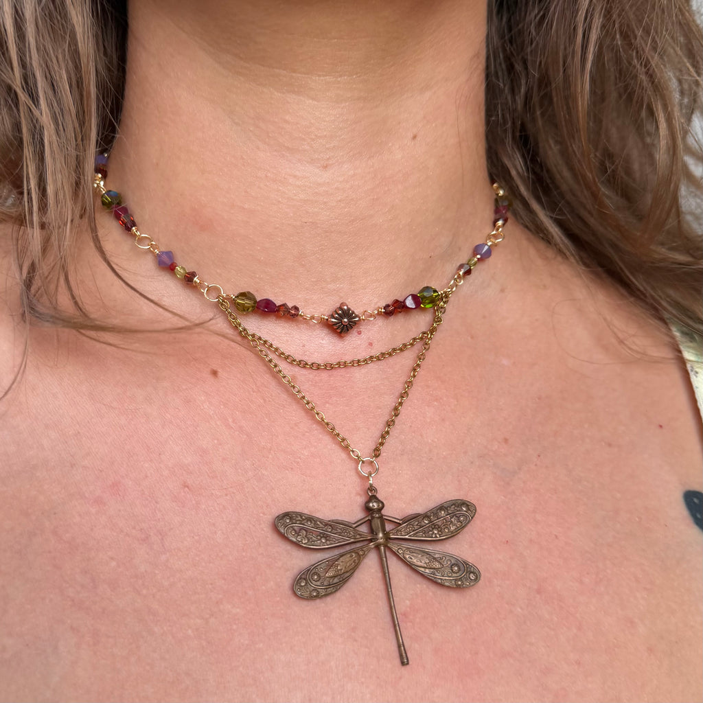 Bronze Flutter Dragonfly Necklace