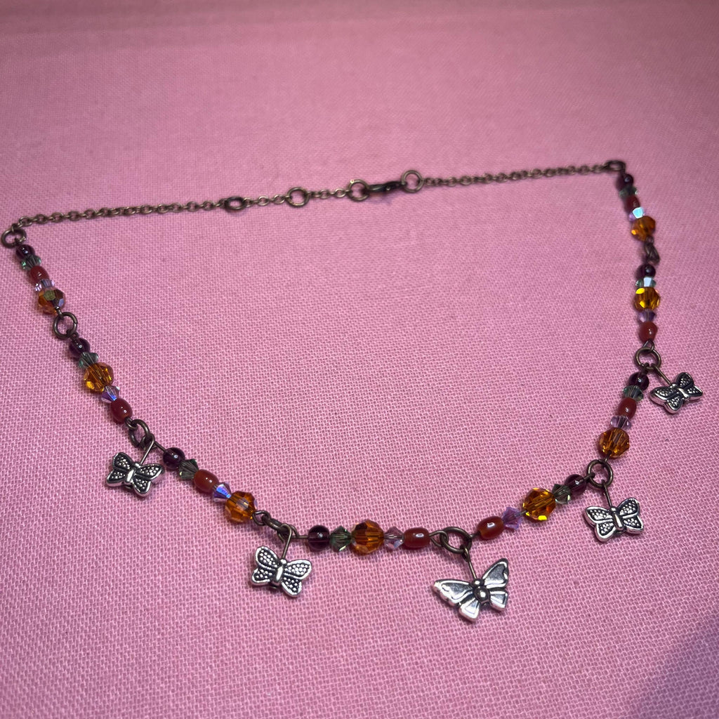 Fairy Flutter Necklace: Silver Butterfly/Bug Beads with Sparkly Beading