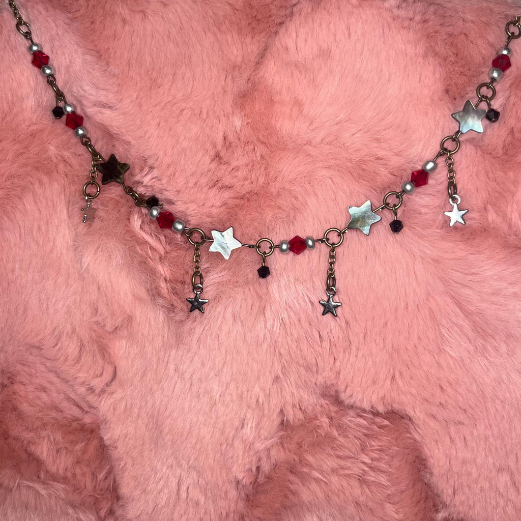 Asymmetric Black, Red and Silver Star Choker Necklace