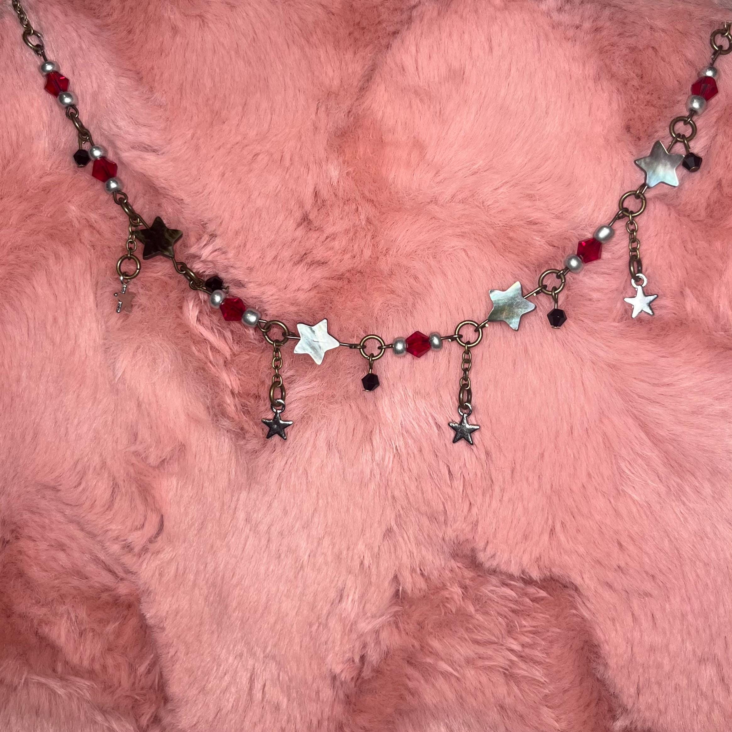 Asymmetric Black, Red and Silver Star Choker Necklace