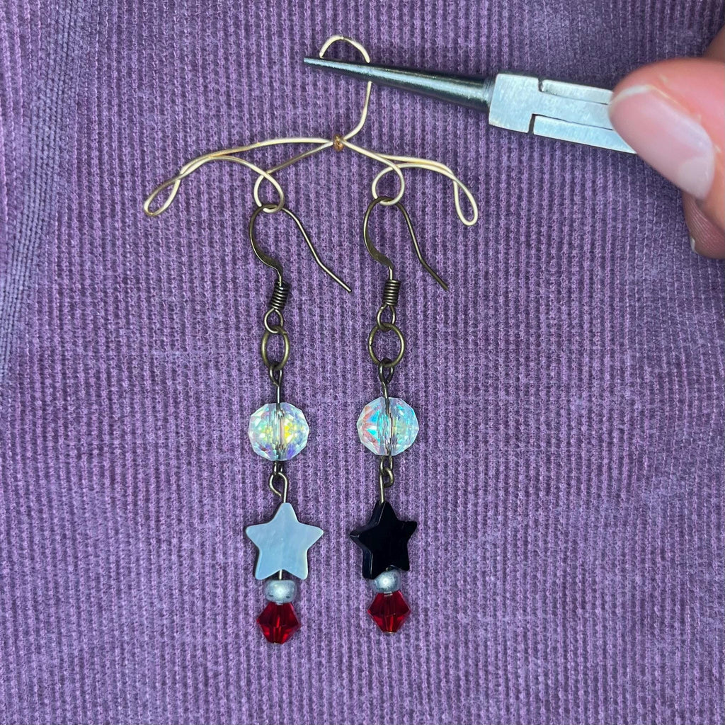 Black, Silver and Red Star Dangle Earrings