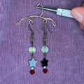Black, Silver and Red Star Dangle Earrings