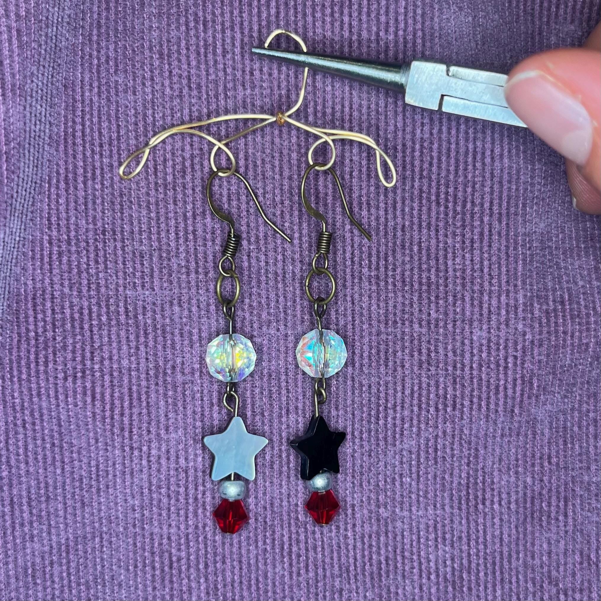 Black, Silver and Red Star Dangle Earrings