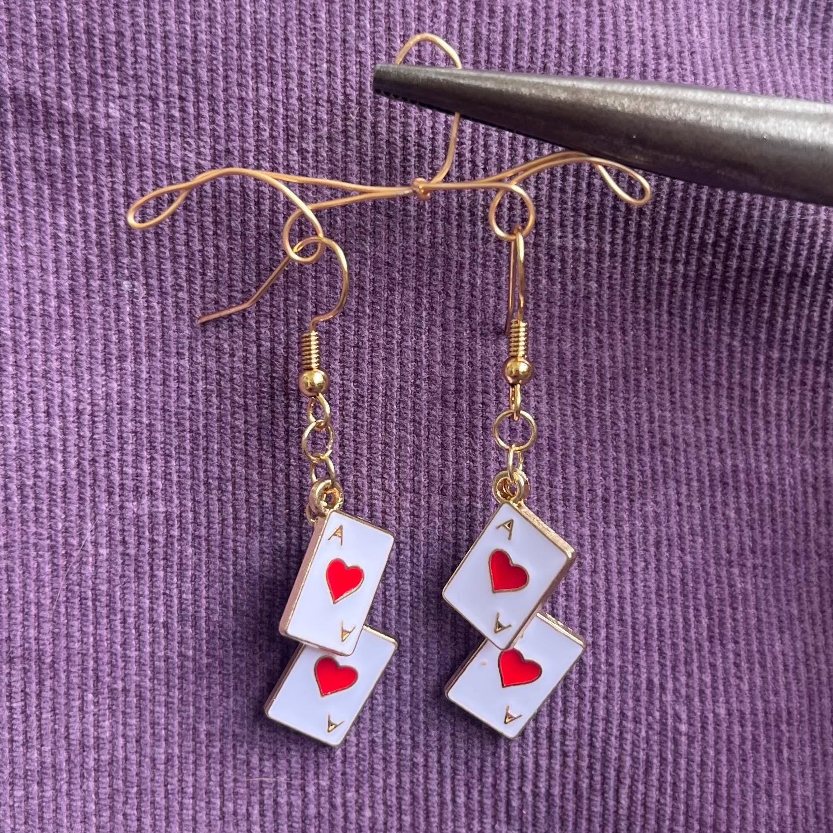 Double-Dealt Lovers Earrings: Ace of Hearts Earrings