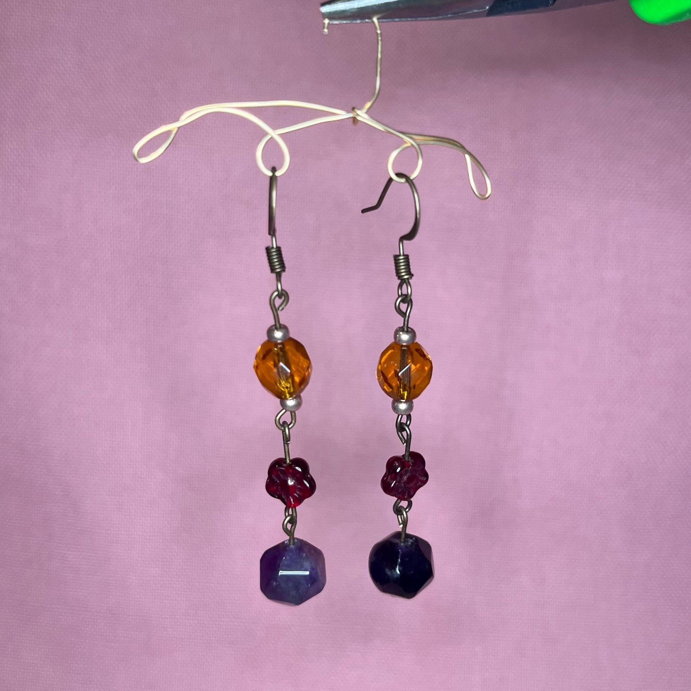 Moody Purple and Amber Earrings