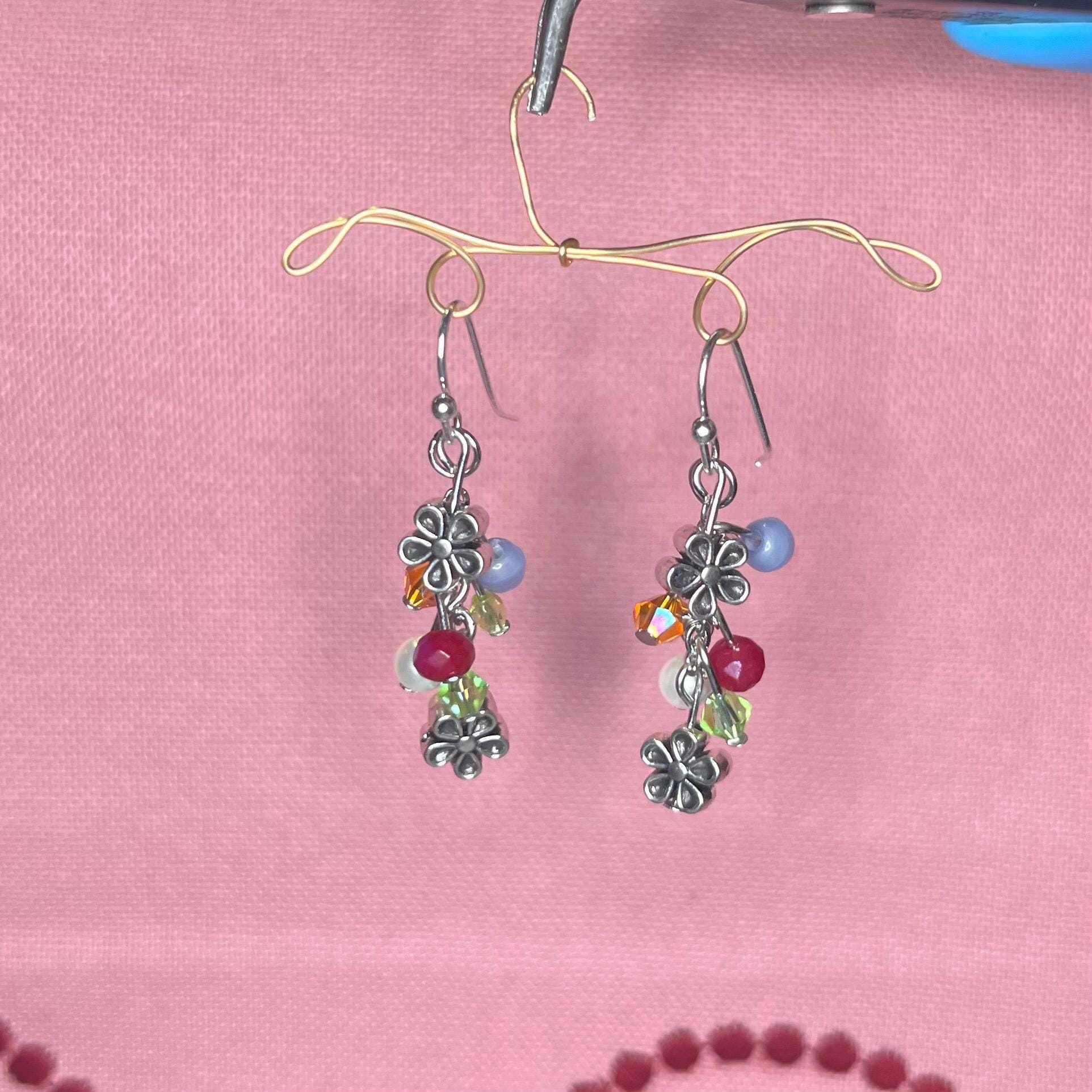 Spring Meadows Earrings: Colorful Spring Colored Earrings with Flower Beads