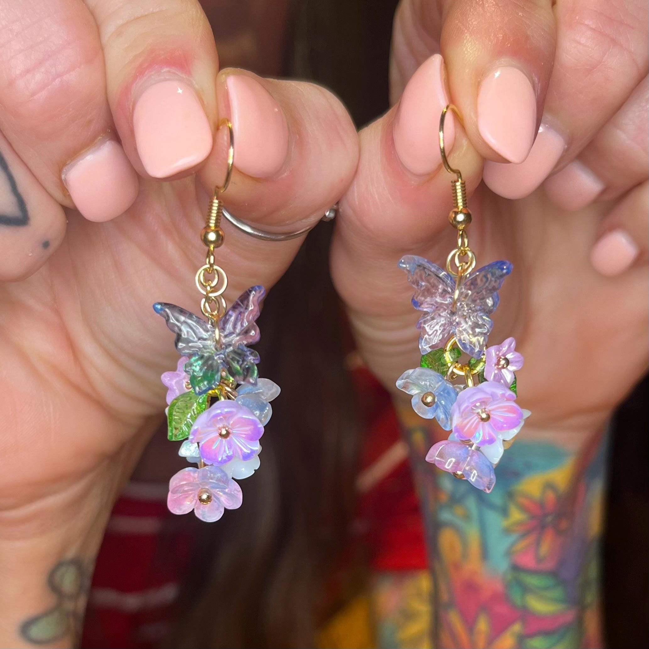 Stardust Petal Earrings: Butterfly Flower Cluster Earrings
