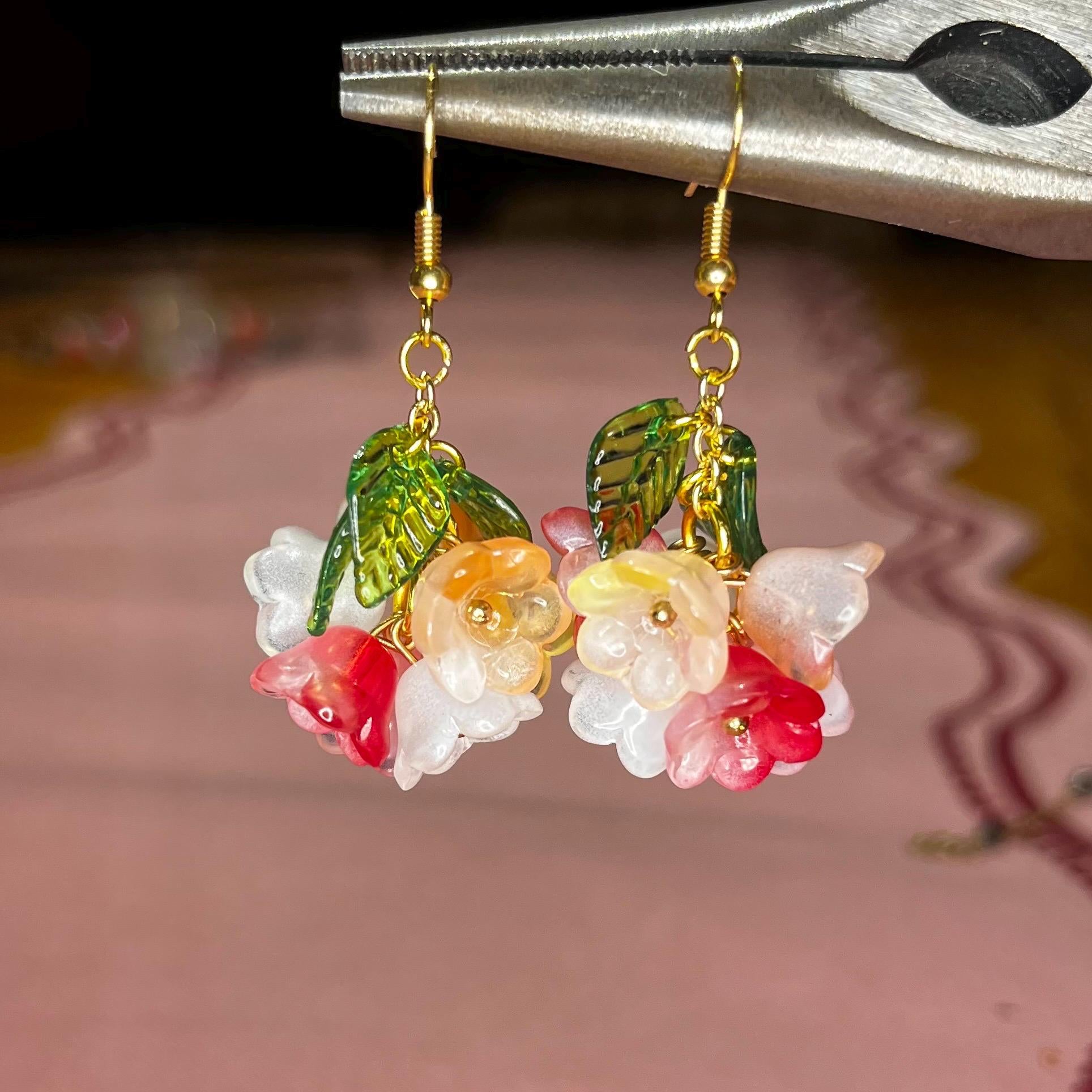 Bouquet of Flowers Earrings: Spring Themed Flower Dangle Earrings