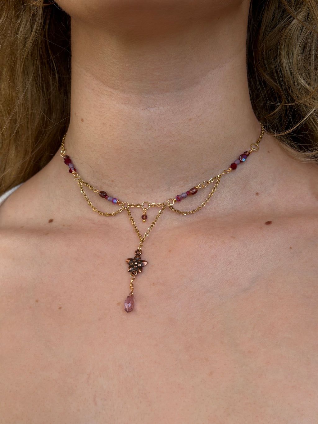 Purple Plum Flower Drop Necklace