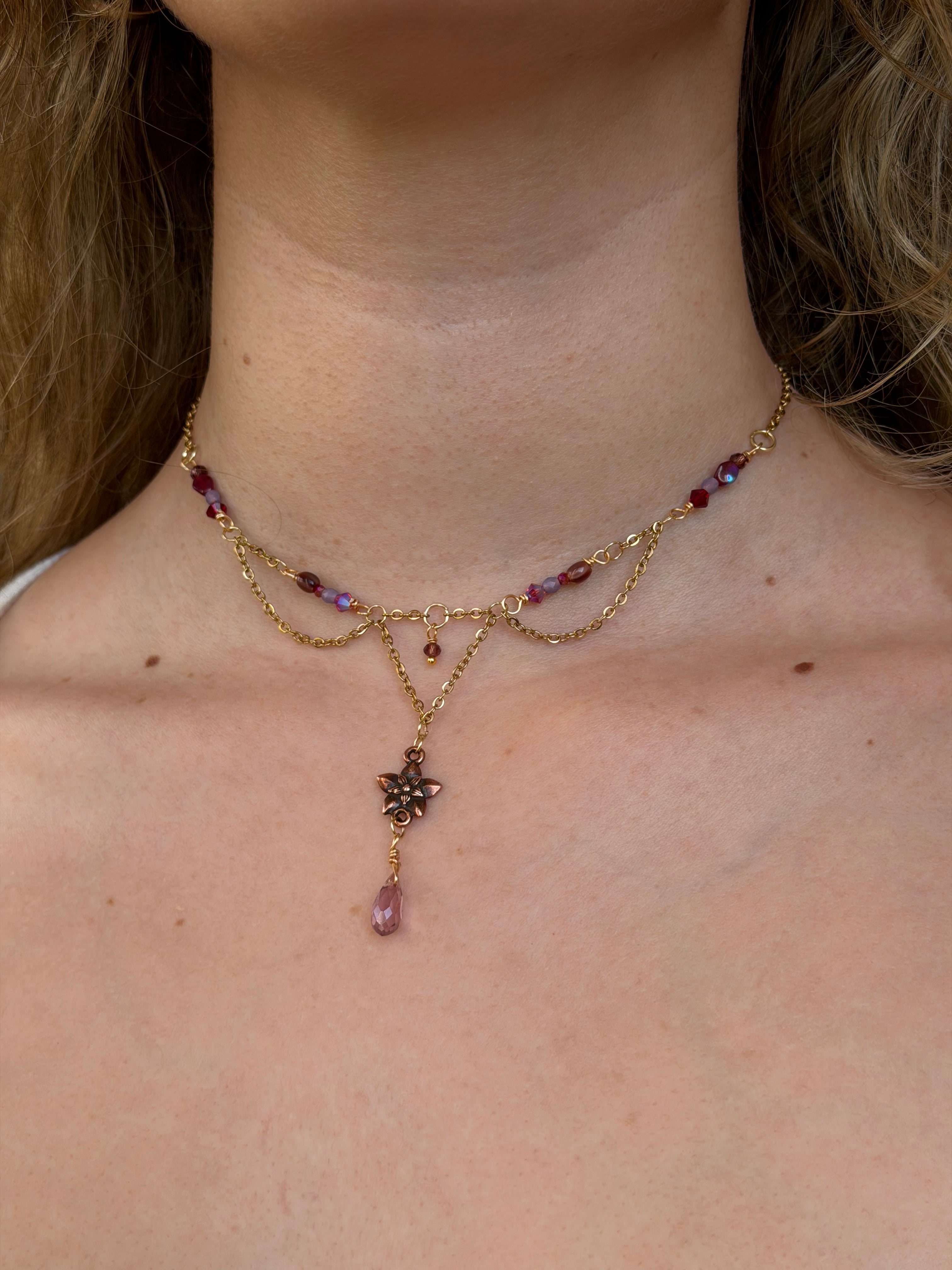 Purple Plum Flower Drop Necklace