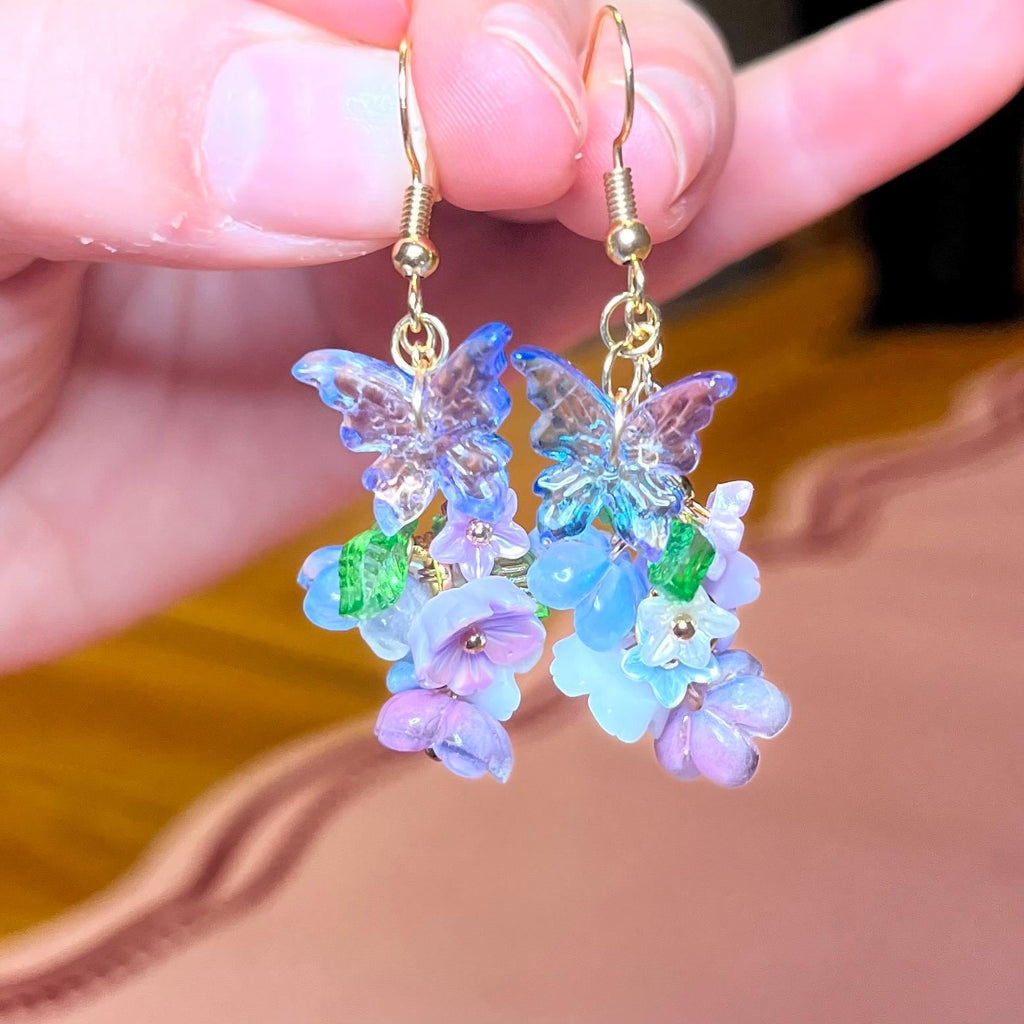 Stardust Petal Earrings: Butterfly Flower Cluster Earrings