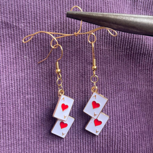 Double-Dealt Lovers Earrings: Ace of Hearts Earrings
