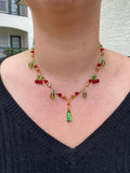 Cherry Fairy Garden: Green, Red, Orange and Cherry Beading with Green/Red Drop Pendant Necklace