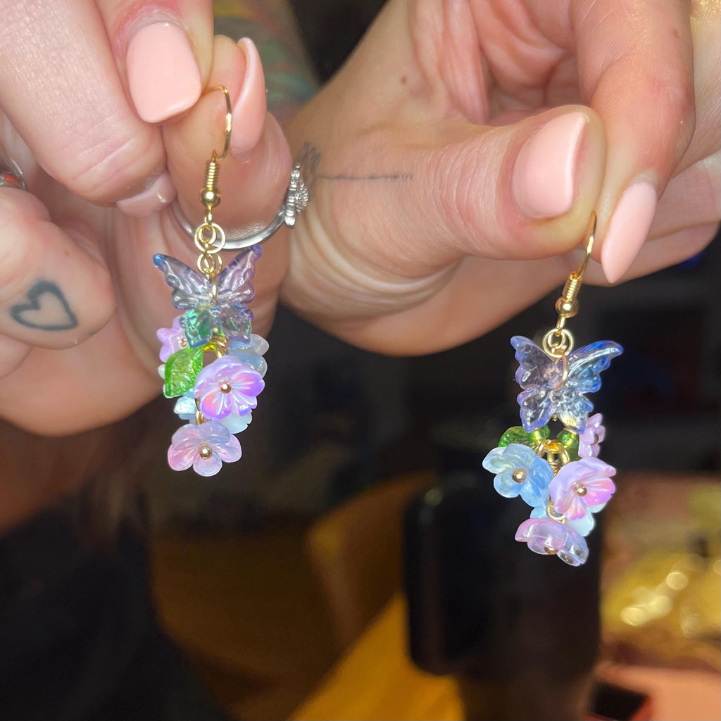Stardust Petal Earrings: Butterfly Flower Cluster Earrings
