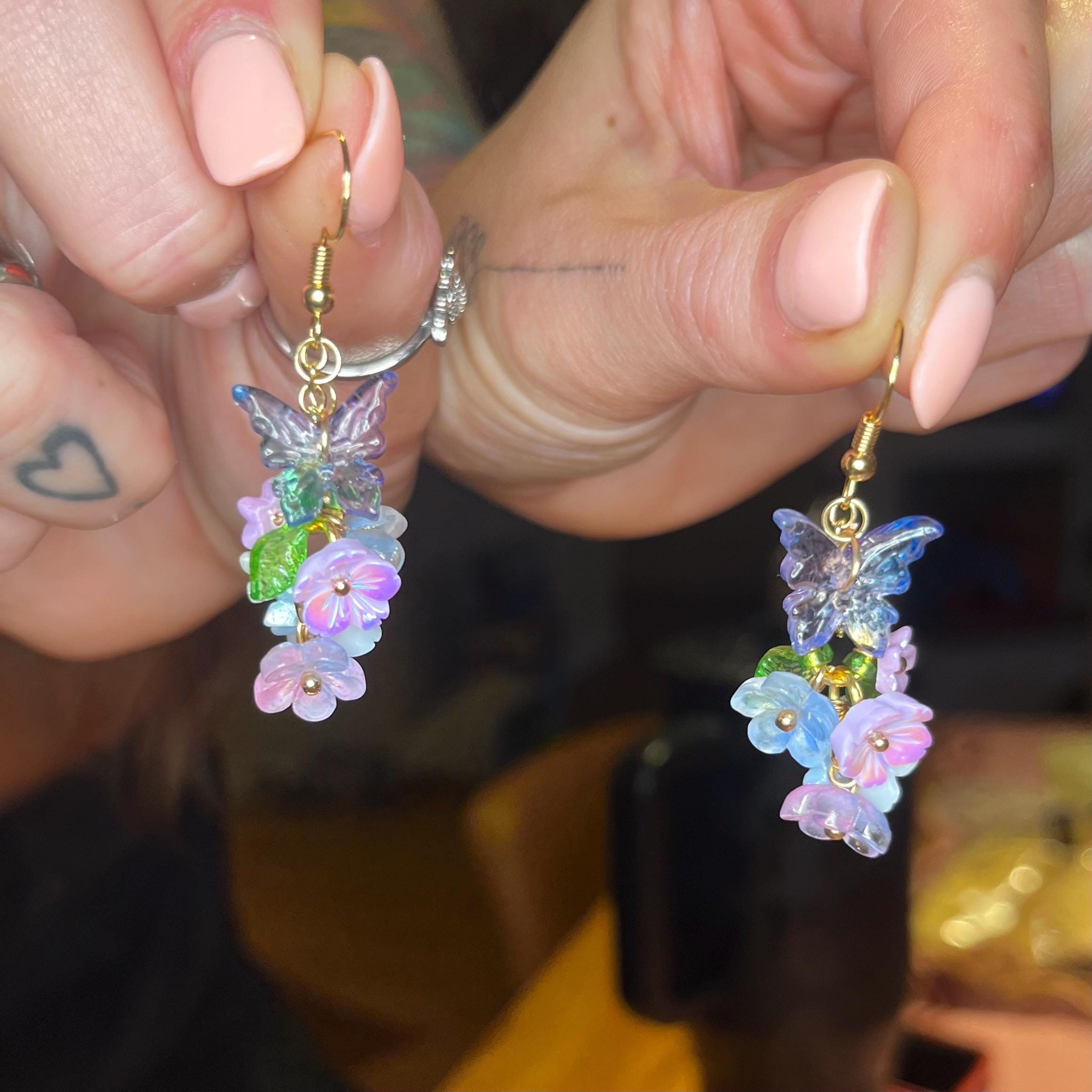 Stardust Petal Earrings: Butterfly Flower Cluster Earrings