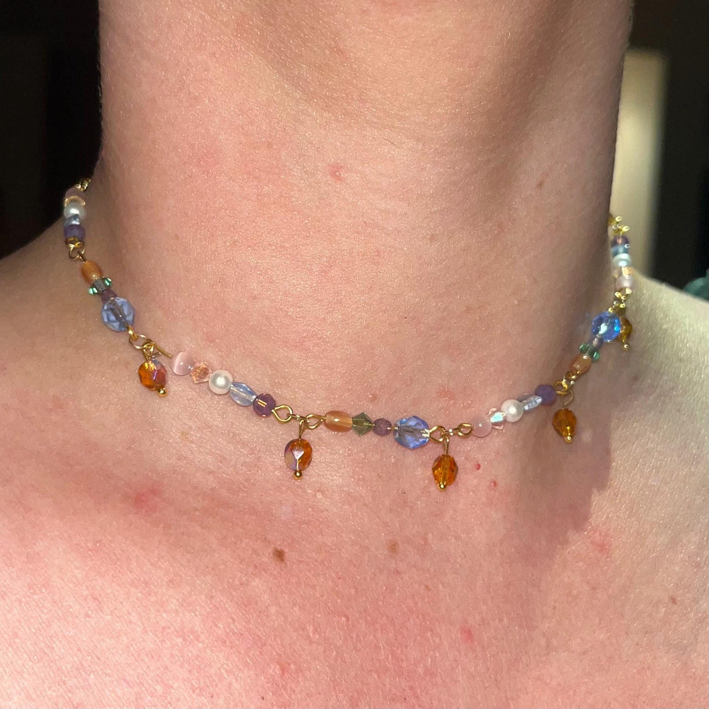 Wildflower Sunset Choker: Multi-colored Sparkly Beaded Necklace