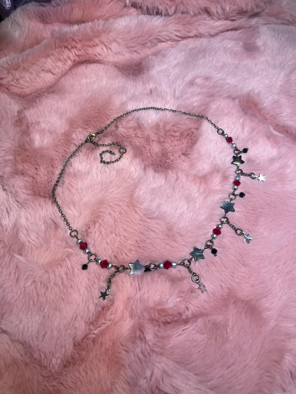Asymmetric Black, Red and Silver Star Choker Necklace