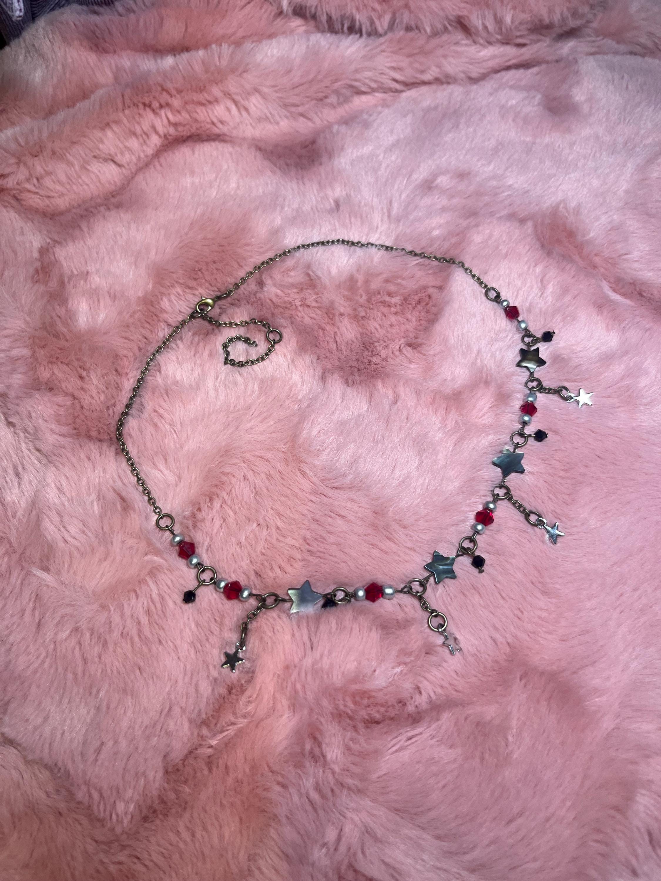 Asymmetric Black, Red and Silver Star Choker Necklace