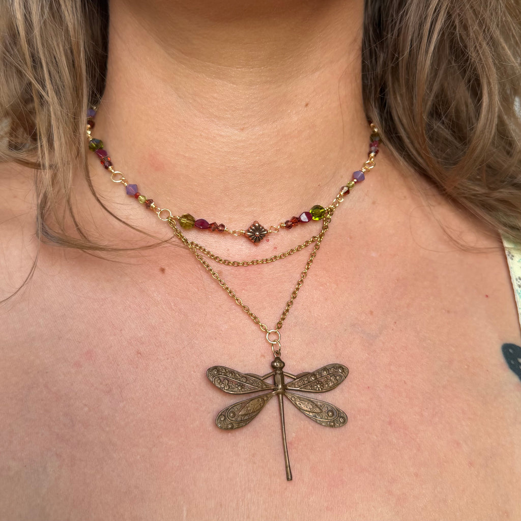 Bronze Flutter Dragonfly Necklace