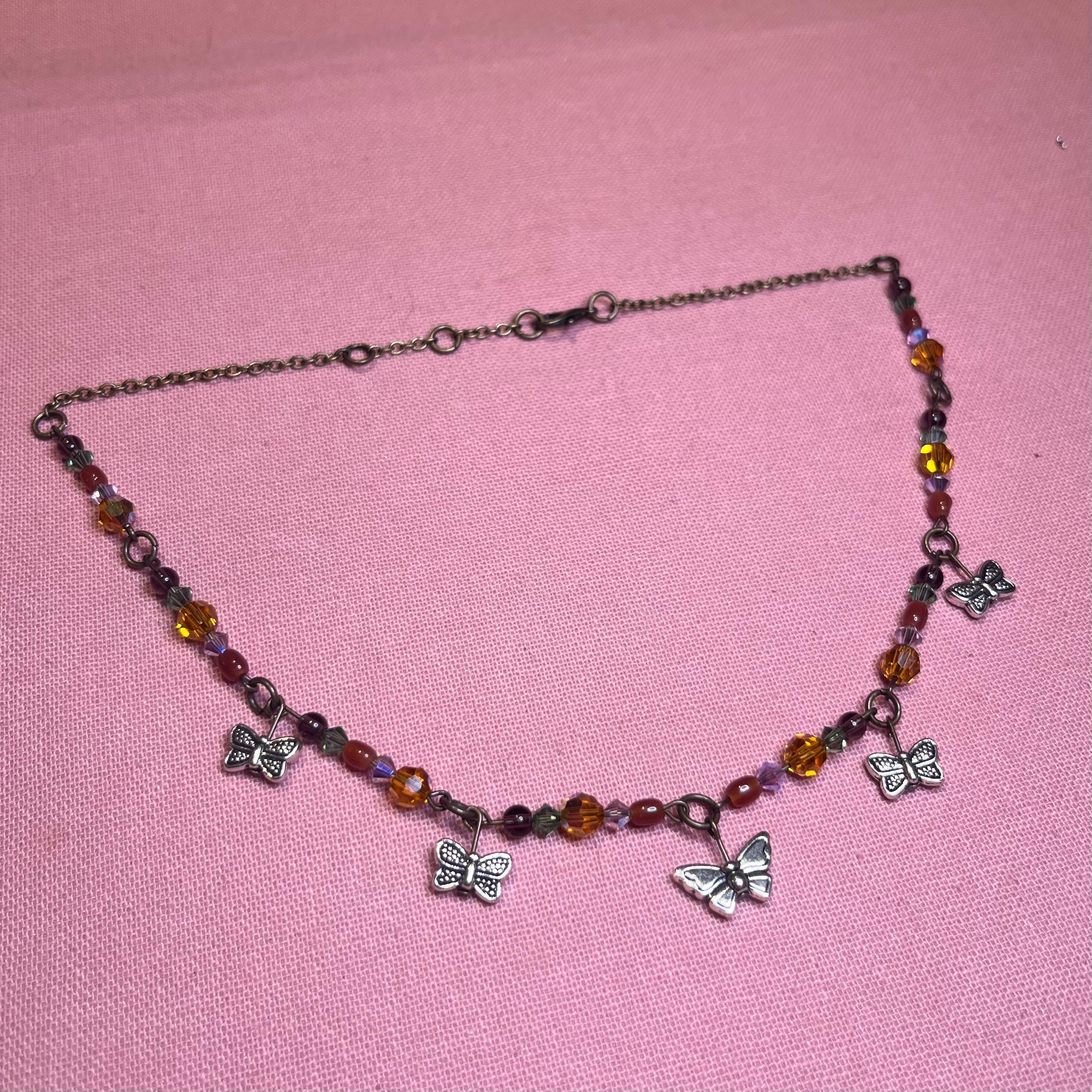 Fairy Flutter Necklace: Silver Butterfly/Bug Beads with Sparkly Beading