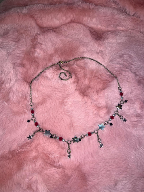 Asymmetric Black, Red and Silver Star Choker Necklace