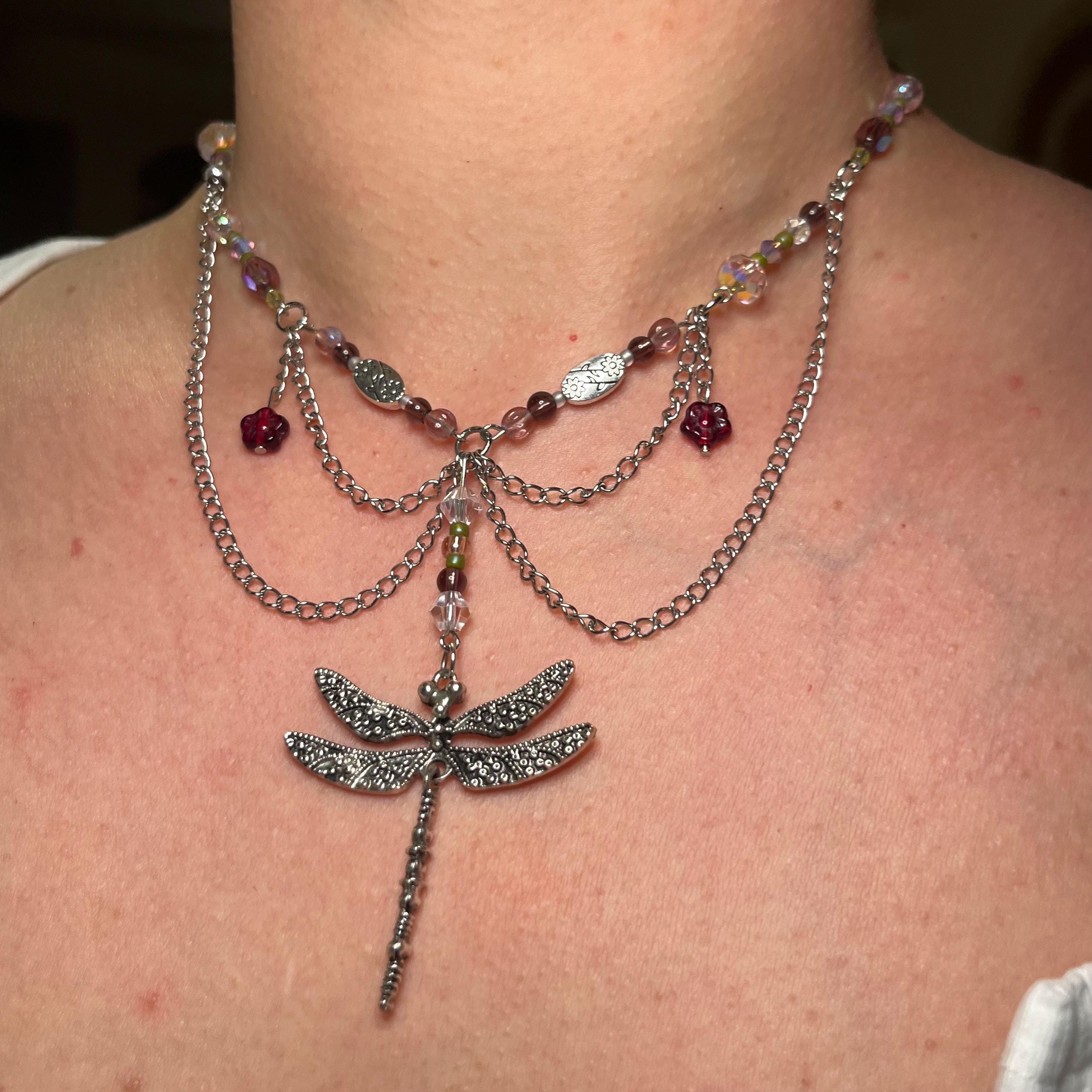 Dragonfly Dream: Silver and Purple Chain Necklace