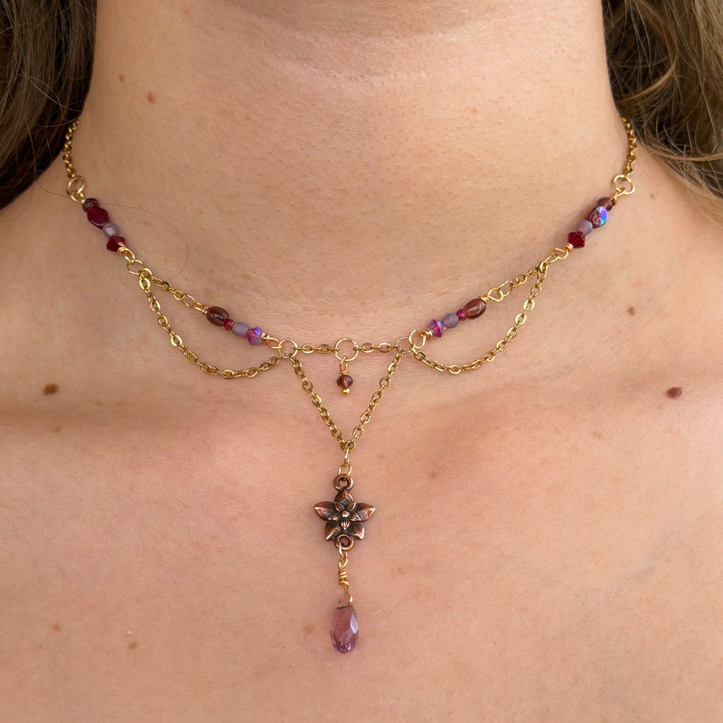 Purple Plum Flower Drop Necklace