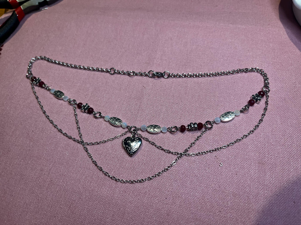 Silver Secret: Silver Locket Necklace with Silver Chain and Flower Beading