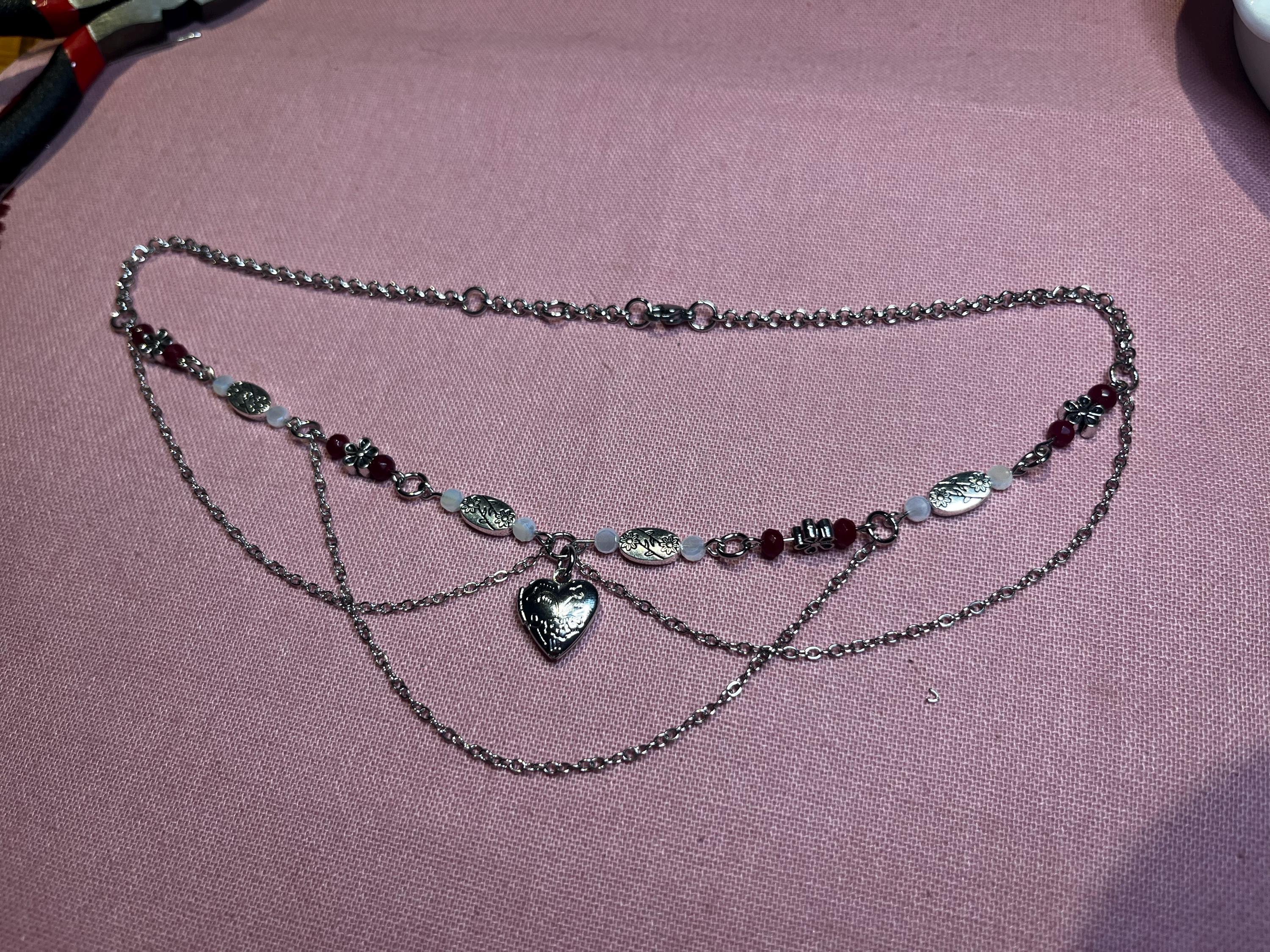 Silver Secret: Silver Locket Necklace with Silver Chain and Flower Beading