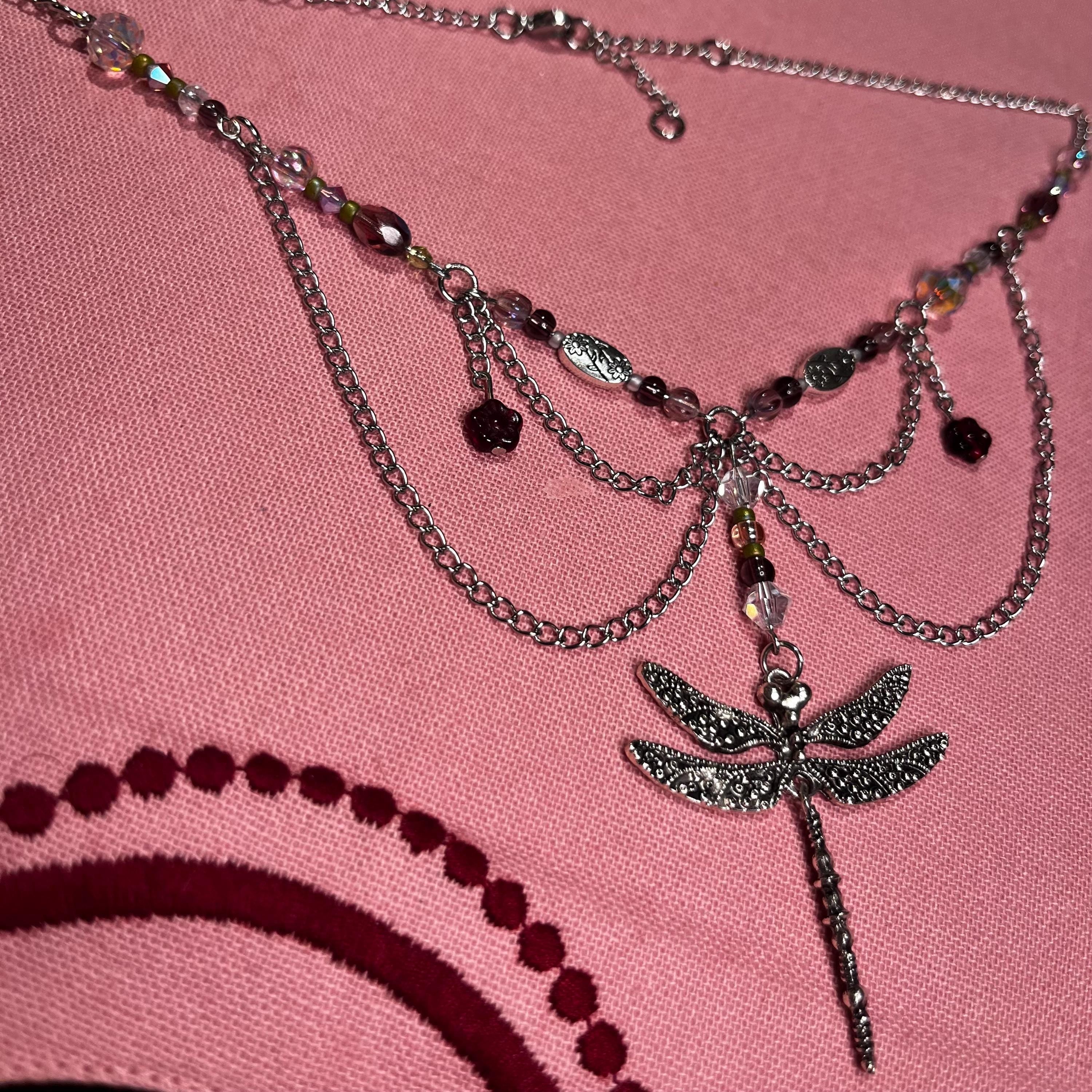 Dragonfly Dream: Silver and Purple Chain Necklace