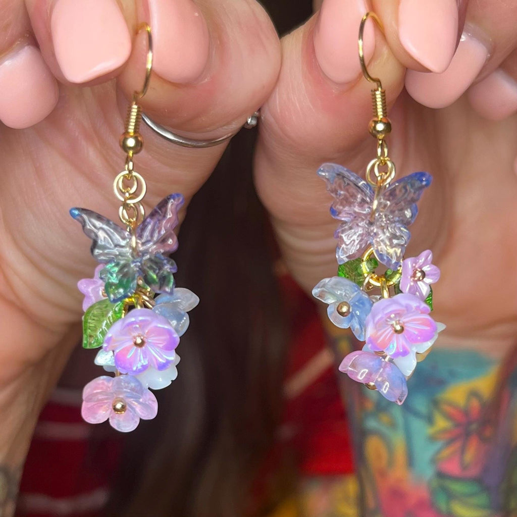 Stardust Petal Earrings: Butterfly Flower Cluster Earrings