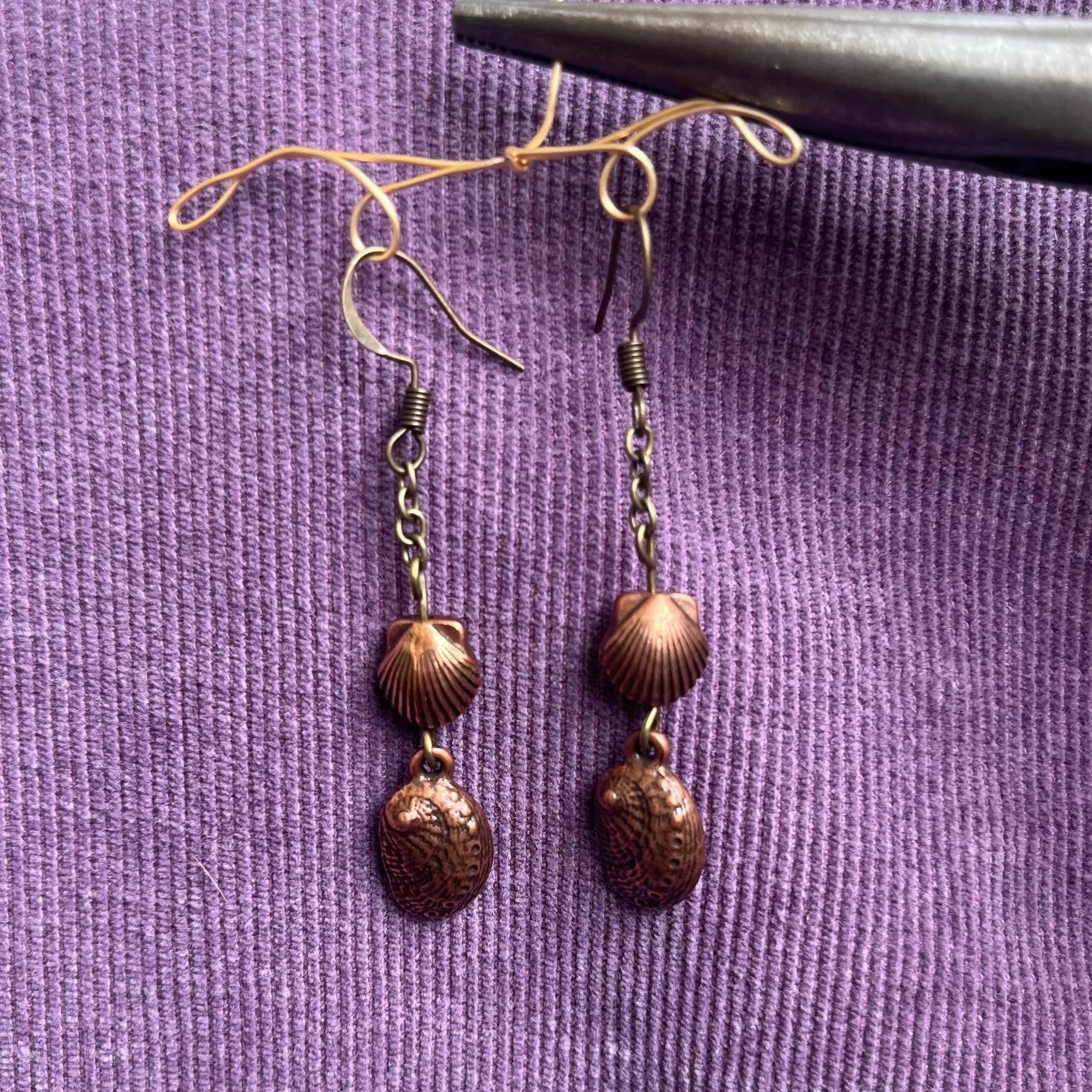 Coastal Copper Earrings: Bronze Sea Shell Dangle Earrings