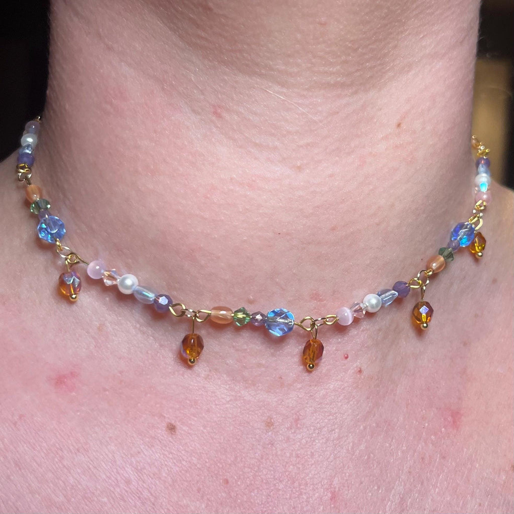 Wildflower Sunset Choker: Multi-colored Sparkly Beaded Necklace