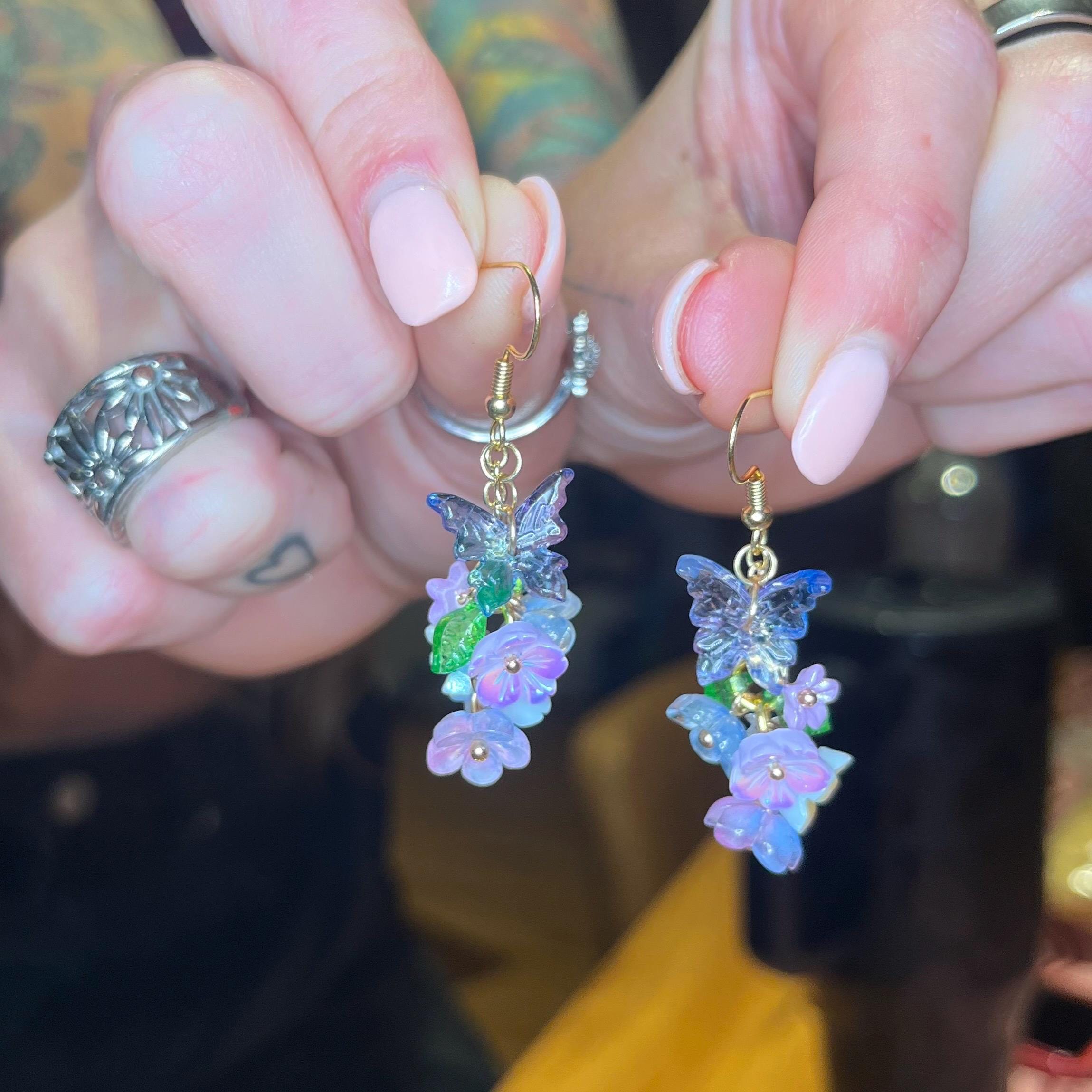 Stardust Petal Earrings: Butterfly Flower Cluster Earrings