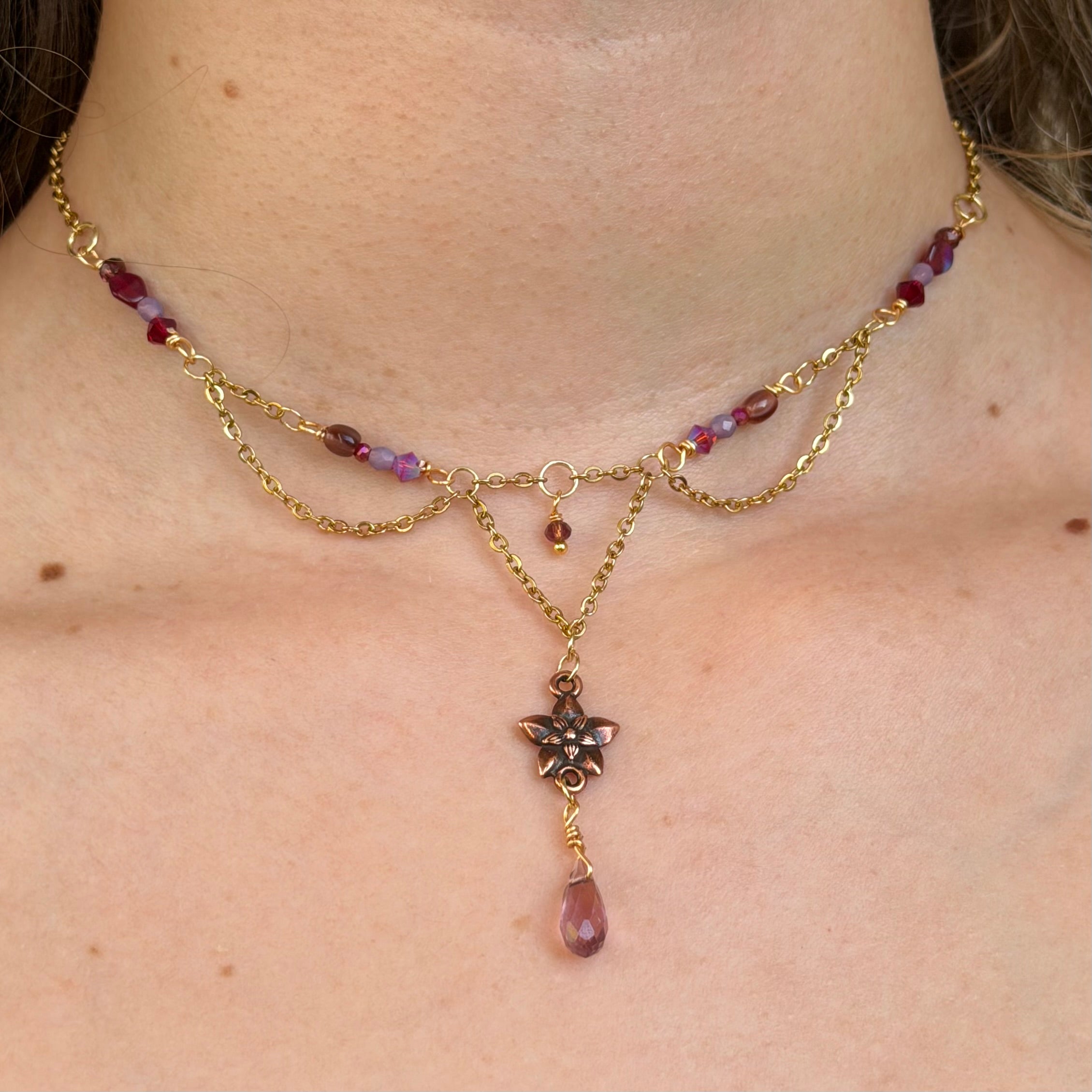 Purple Plum Flower Drop Necklace