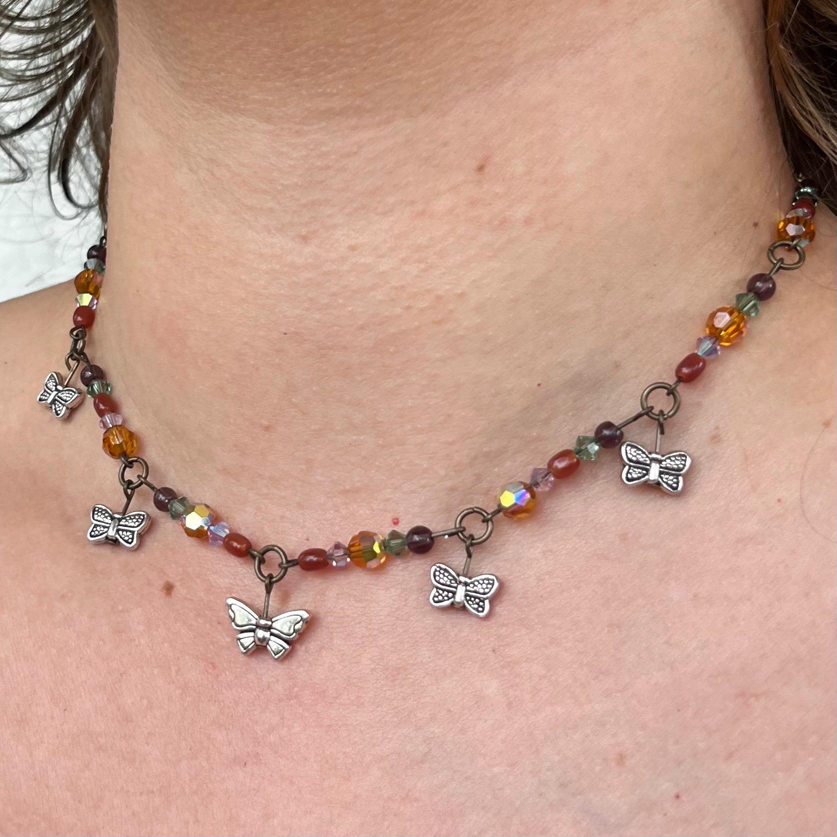 Fairy Flutter Necklace: Silver Butterfly/Bug Beads with Sparkly Beading