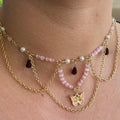 Monarch Melody: Butterfly Choker with Chain and Pink/Pearl Beading