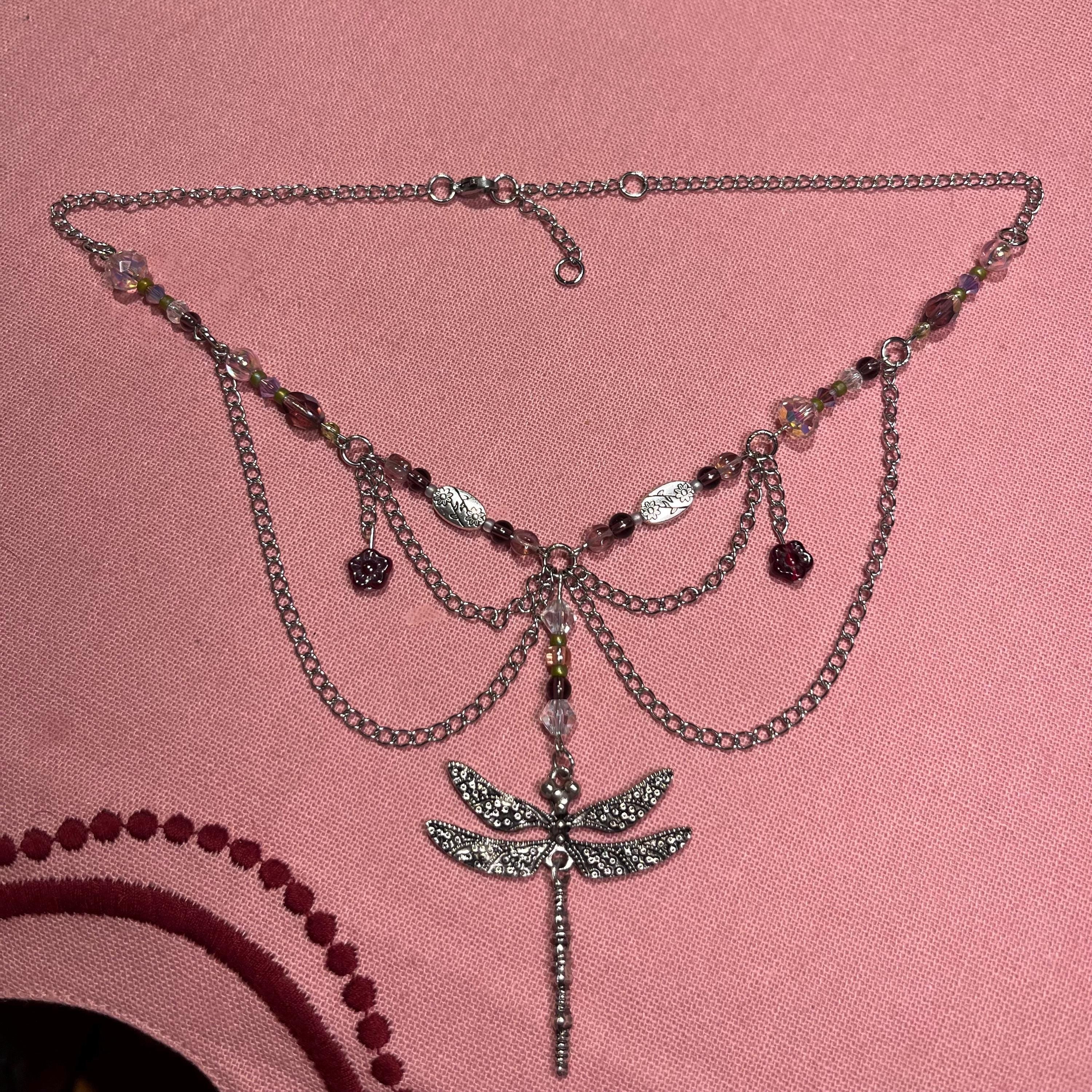 Dragonfly Dream: Silver and Purple Chain Necklace