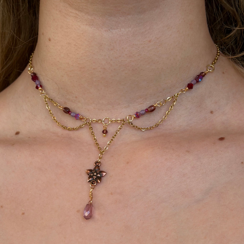 Purple Plum Flower Drop Necklace