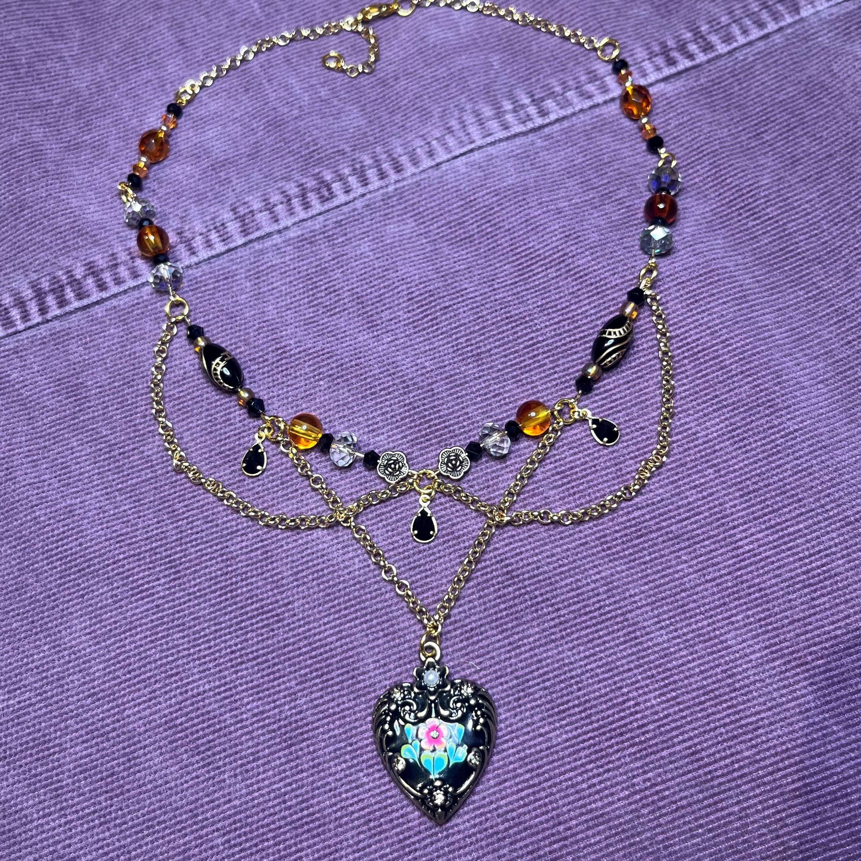 Black Heart Pendant Choker Chain Necklace