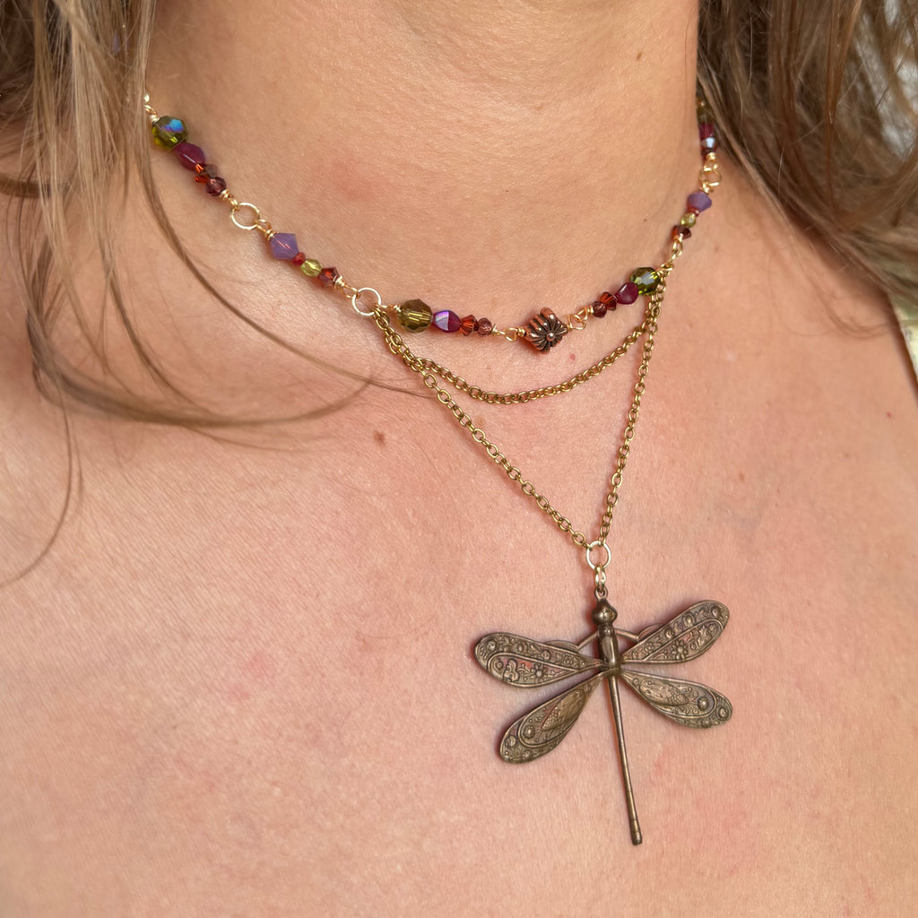 Bronze Flutter Dragonfly Necklace