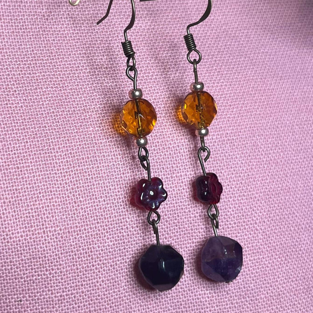 Moody Purple and Amber Earrings