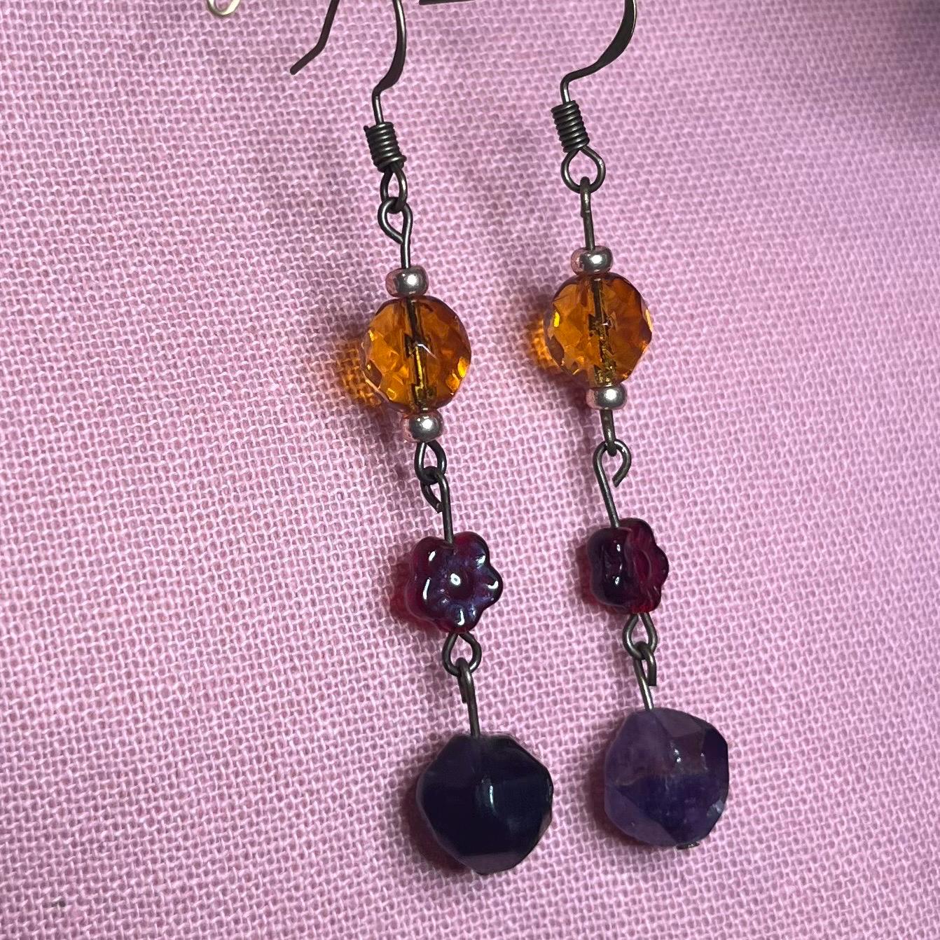 Moody Purple and Amber Earrings