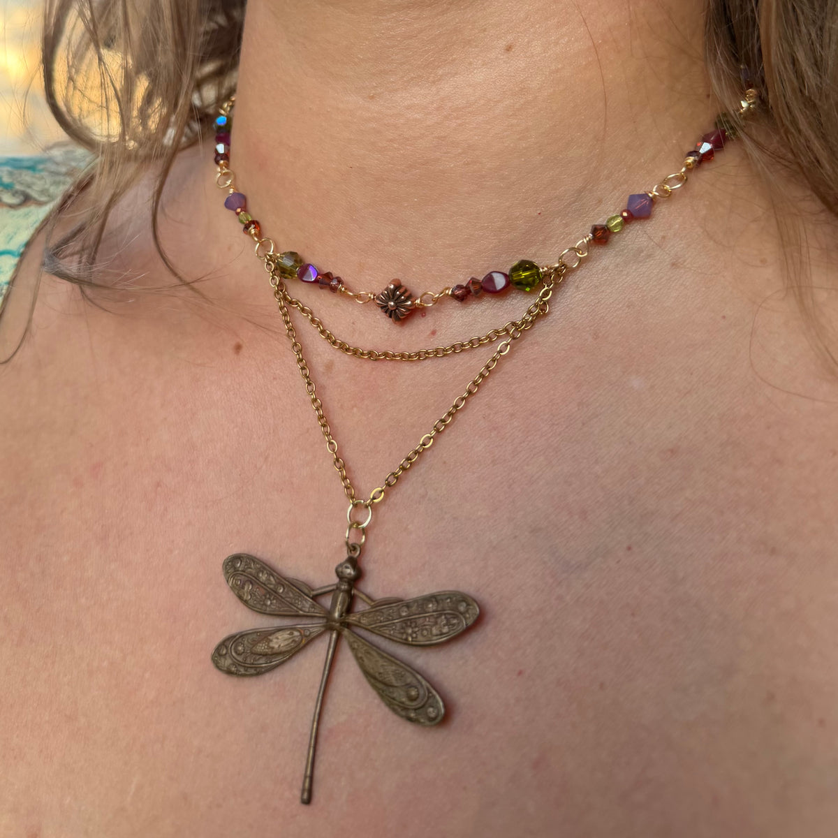 Bronze Flutter Dragonfly Necklace