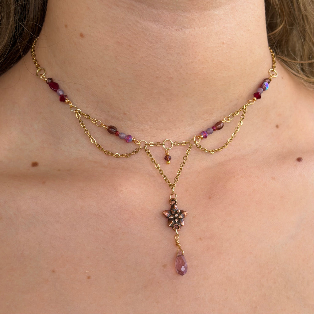Purple Plum Flower Drop Necklace