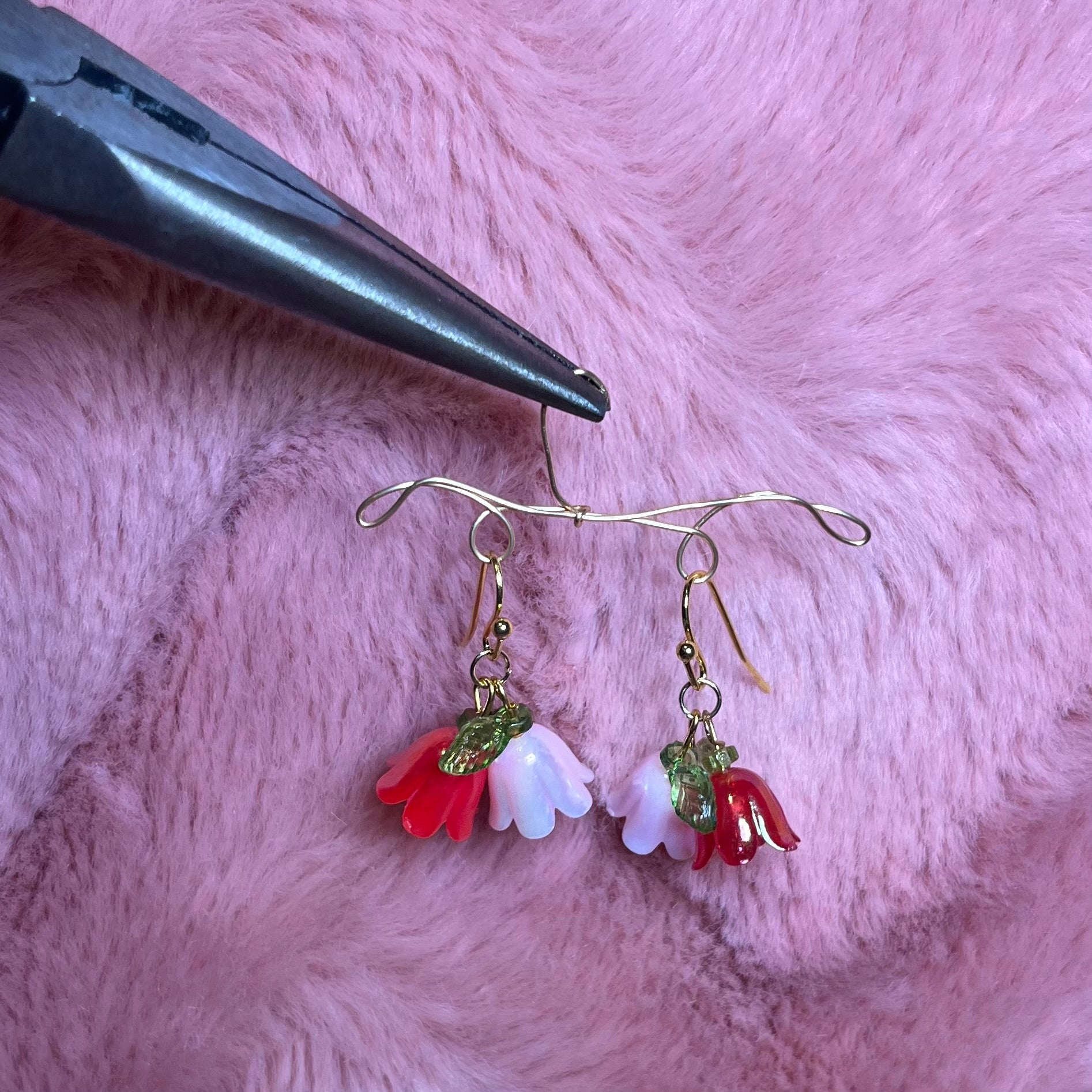 Tulip Garden Pink and Red Dangle Earrings